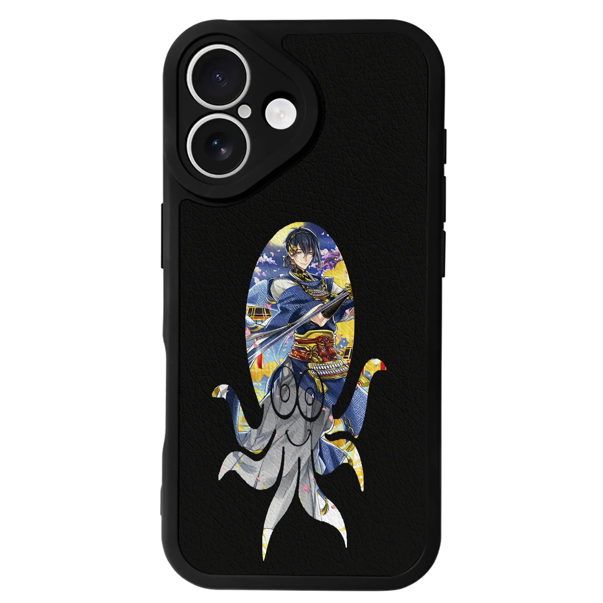 刀剣乱舞 グッズ,三日月宗近 - IPhone 16シリーズ対応 ・ シリコンスマホケース ・ レザー調 ・ 高精度フィット ・ 耐衝撃 ・ ワイヤレス充電対応 ・ 精密カット